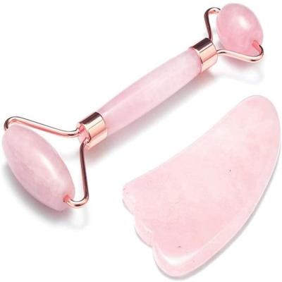 China Rose fashion high quality silent natural jade massage skin care roller jade roller gua facial sha set for sale