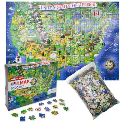 China Cartoon Toy Hot Sale In Stock USA Map 1000 Pieces Fantasy Eco-Friendly High Quality Paper Puzzles For Adults for sale