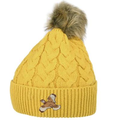 China New Design JOINT Winter Cable Knit Pleat- Beanie Hat Faux Fur Pom Bobble Hat for sale