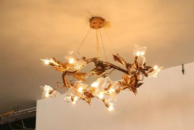 China H65 Copper Body Art Glass Maple Leaf Pendant Chandelier Lights Modern ISO9001 for sale