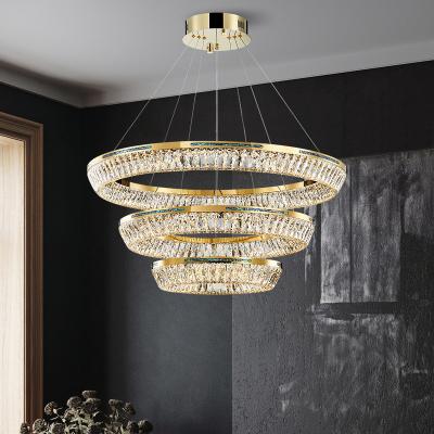 China 3000K To 6500K Three Ring Crystal Commercial Chandelier LED Source K9 Crystal for sale