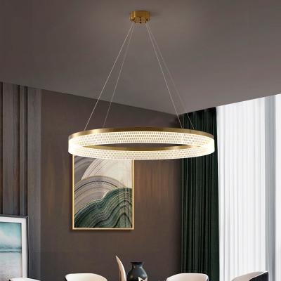 China De Tegenhangerlicht van Tricolor Modern Ring Chandelier Dimmable Double Ring met Acryllampekap Te koop