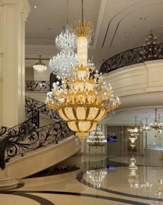 China ODM OEM Golden Luxury Large Modern Entry Chandeliers For High End Commercial Buildings for sale