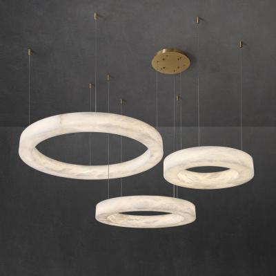 China Nordic Led Modern Ring Spanish Alabaster Stone Brass Pendant Lamp Chandelier For Living Room for sale