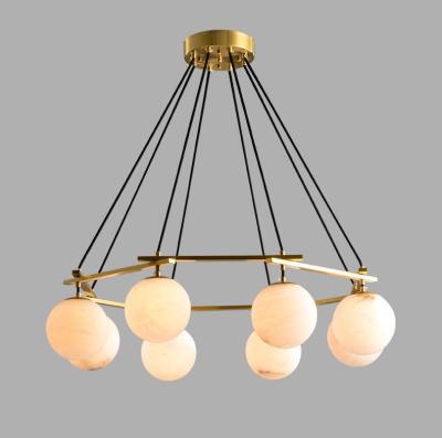 China Modern Round Alabaster Pendant Light Study Living Room Dining Room Art Hanging Trendy Decoration Chandelier for sale