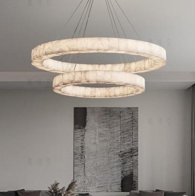 China New Custom European modern unique circle ring lighting high quality white natural led alabaster chandelier for living room dining room for sale