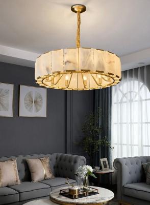 China Modern Luxury Chandelier Home Living Room Bedroom Natural Marble Black Gold Dual Color Copper Frame Alabaster Pendent for sale