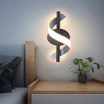 China Aluminum Spiral Design LED Wall Lamp Modern 3000K/6000K 2 Light Color Hotel Bedroom Living Room Corridor Curved Decor Wall Light for sale