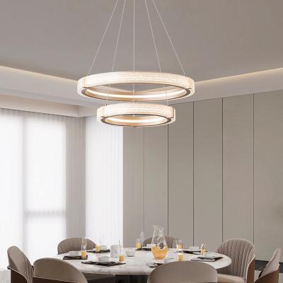 China Modern Nordic Crystal Chandelier Creative Double Ring Hanging Chandelier Dimmable 3CCT LED Sand Iron Acrylic Large Room Decoration for sale