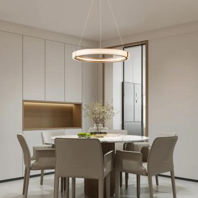 China Round Modern Hanging Nordic Chandelier Creative Crystal Sand Iron Acrylic 3CCT Dimmable Led Pendant Lights For Home Decor for sale