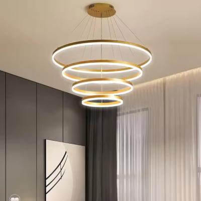 China Moderne LED hanglamp Eetkamer Ronde hanglamp Licht 4 ringen Verstelbare anodiserende kandelaar Hanglamp Te koop