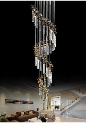 China New bubble living room crystal column LED light luxury simple long pendant lamp villa duplex staircase rotating high-rise building for sale