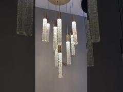 Modern Luxury Interior Hotel Stair Pendant Lamp Gold / Black Crystal Stick Design
