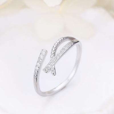 China Sevena CZ Romantic Zircon Wedding Eternity Jewelry SAR7564 White Gold Plated Adjustable 925 Sterling Silver Rings for sale