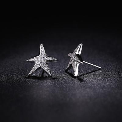 China Jewelry Romantic Star Shaped Zircon Solid White Gold Plated 18K 925 Sterling Silver Small Star Rhinestones Stud Earrings for sale