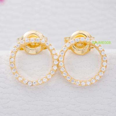 China BOHIME Seven A SAJME008 Latest Design Round Micro Pave CZ 925 Sterling Silver 14K Yellow Gold Plated Stud Earrings For Girls for sale