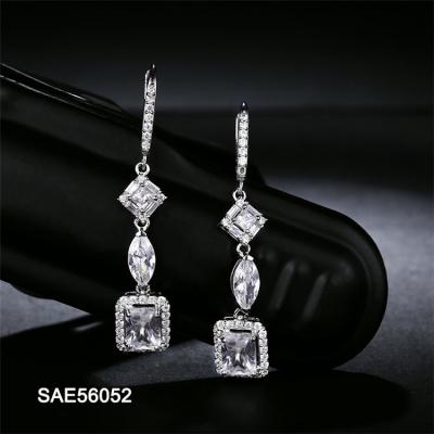 China Vintage Sevena SAE56052 Bulk Custom Crystal Zircon Clip On Brass Drop Earrings, Three Stones Diamond Earings For Women for sale