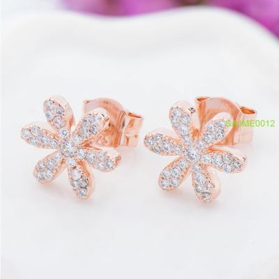 China CLASSIC CZ Shaped Floral Earrings Crystal Pave Stud Earring from Sevenajewelry Jewelry SAJME0012 14k 18k Rose Gold Plated Cubic Zirconia for sale