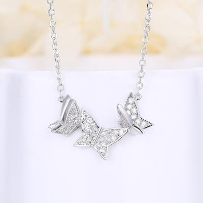 China Cute SAP2219 Sevena Jewelry 925 Sterling Silver Necklace Pendant Three Butterfly Shaped Cubic Zirconia Pendants For Girls Gifts Jewelry for sale