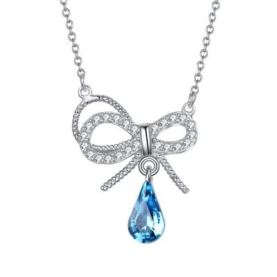 China Sevena SAP2213 Jewelry Fashion S925 CZ Silver Blue Crystal Arc Shaped Necklace Pendant For Women Engagement for sale