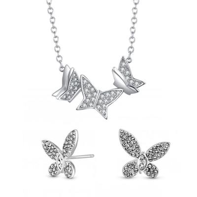 China Butterfly Jewelry Sets 2021 Fashion Women Butterflu Necklace Zircon White Gold Plated 925 Sterling Silver Butterfly Earrings Jewelry Sets for sale