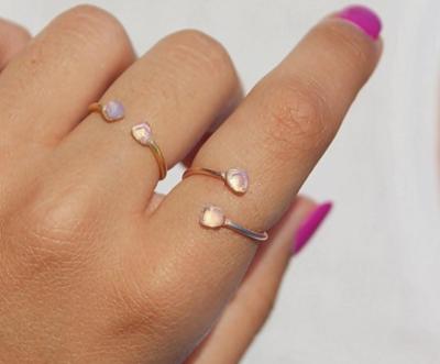 China Sevena Romantic Gold Solid 18k Gold Filled Gold Plated Minimalist Moonstone Ring, KnuckleTrendy Resizable Adjustable Silver Rings for sale