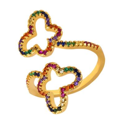 China 2021 New Design Jewelry SevenA CLASSIQUE Rainbow Butterfly Adjustable Copper CZ Ring For Women for sale