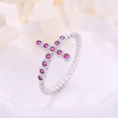 China Sevenajewelry Design Round Cut Sapphire Copper Cross Rings For Women Jewelry CLASSIC Special Pink Gift SAR7444 for sale