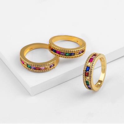 China FASHIONABLE Engagement Custom Colored Zircon Women Jewelry Seven.A Yellow Gold Plated 18K Copper Ring Band For Wedding for sale