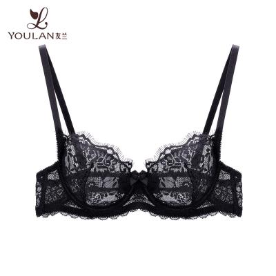 China Customized Hot Selling Bridal Bra Antibacterial Floral Lace Bra Women Eyelash Lace Underwire Lingerie Plus Size Underwear for sale