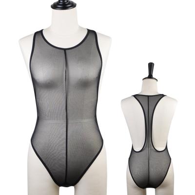 China Wholesale Mesh Women's Spandex/Nylon Catsuit Sexy Lingerie See Through Transparent Lace Teddywear One Piece Overalls for sale