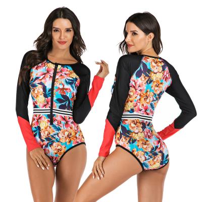 China Plus Size Diving Suit Custom Floral Surf Long Sleeve Swimwear One Piece SWIMSUIT FOR WOMAN for sale