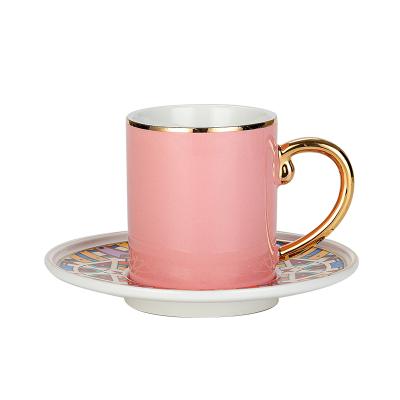 China Sustainable Ceramic Handle 220cc Rose Gold Rose Glazed Coffee Mug for sale