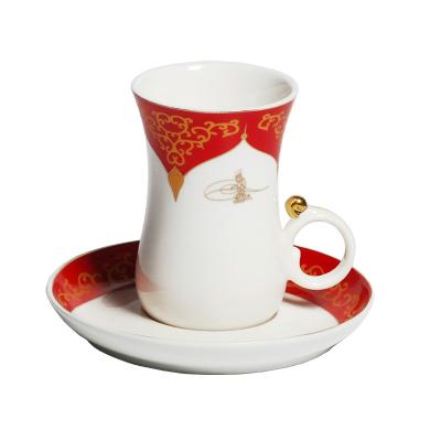 China Sustainable Porcelain Tea Coffee Cup And Saucer Set 6 Arabic Elegant Turkish Itzekan Cups New Bone China Classic Round Shape Sustainable for sale