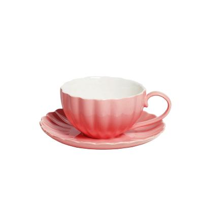 China Viable European Style Classical Ceramic Pumpkin Afternoon Tea Coffee Coffee Cup And Saucer Wholesale Customize Logo Acceptable for sale