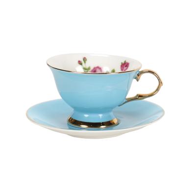 China 90cc Viable Custom 6 Pcs Bright Color Glazed Gold Handle Porcelain Cup And Saucer Set for sale