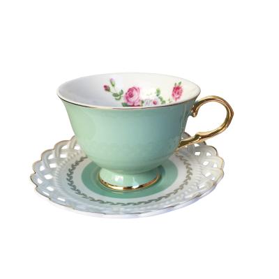 China Viable European Reusable Ceramic Coffee Cup Saucer Gift Box Porcelain Style Coffee Cup and Saucer for sale