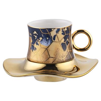 China Viable Custom Luxury Cup Gold Tea Cups And Saucers Turkish Coffee Cups Electroplating Set for sale