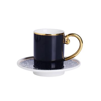 China Sustainable Wholesale Custom Ceramic Chaozhou Black And Gold Balanced Coffee Cup And Saucer for sale