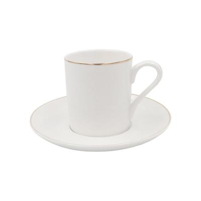 China Line Stocked Coffee Gold Cup Set Elegant Pure White Simple Cup And Saucer Porcelain for sale