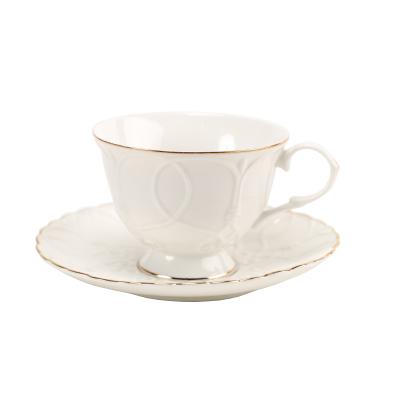 China Viable Elegant Embossed White Porcelain Tea English Coffee Afternoon Cup And Saucer for sale