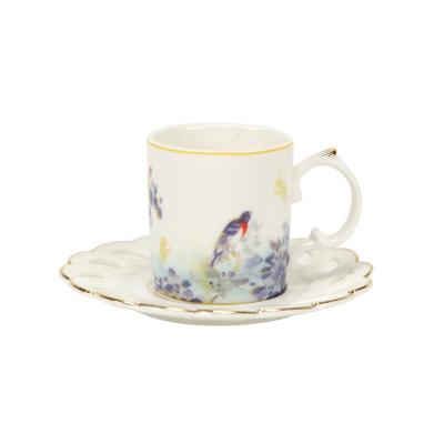 China Espresso Cup And Saucer Bone Coffee Set Elegant China Coffee And Tea Sets White Ceramic Coffee Cup With With Chinese Painting for sale