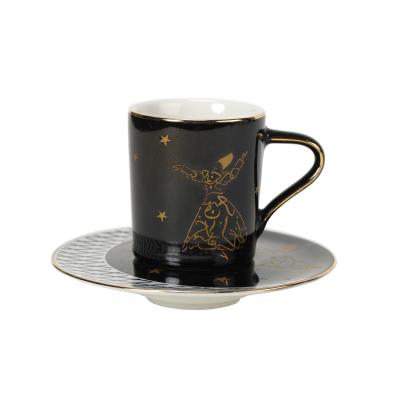 China 100cc Viable Gold Decal Printing Black Glazed Porcelain Turkish Coffee Cup With Saucer Unique In Design for sale