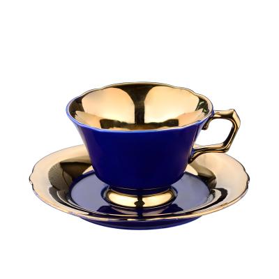 China 2020 Viable Porcelain Electroplating Gold Plated Ceramic Cup And Saucer Color Luster Tea Cup Coffee for sale