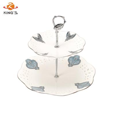 China Sustainable Ceramic Stained 2 Tiers Cake Ceramic Decorative Plate Dish for sale