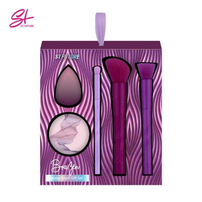 China Future 5 Pcs Face St Best Selling Cosmetic Makeup Brush Set Amazon Brushes 5pcs Purple Cosmetic Brushes Custom Gift With Mirror And Sponge for sale