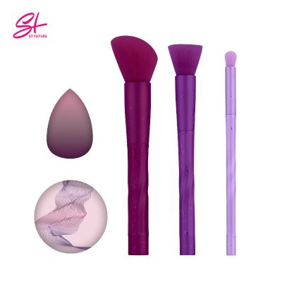 China 2022 Face Fashion Trends St Future 5pcs Make Up Brush With Bag And Mirror Makeup Blender Full Set Wholesale Sellers Purple Sponge for sale