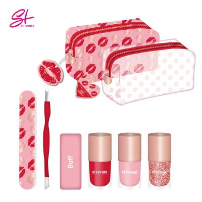 China Future Valentine's Day Series St Gift Set Manicure Pedicure Set With Nail File Pusher Nail Remover And Cuticle Trimmer Nail Polish*3 Cosmetic Bag for sale