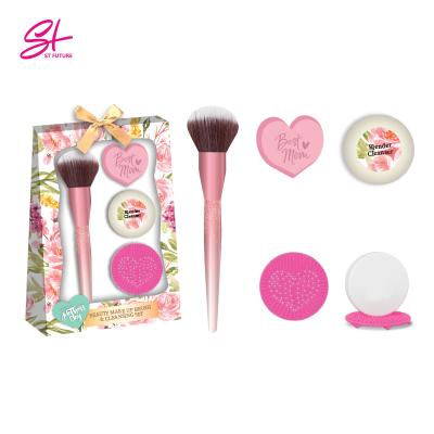 China Angular Blush Future St Mother's Day Gift Set Makeup Power Brush and Sponge Blender Soap Brush Cleanser Mat Makeup Brush Set for sale