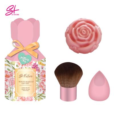 China Angular Blush Future St Makeup Gift Set Kabuki Brush Rose Rose Soap Rose Infused Beauty Sponge Cosmetic Makeup Brush Set for sale